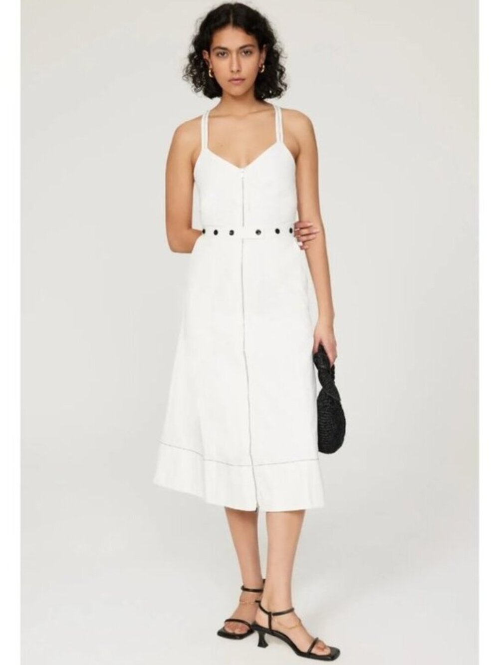 Proenza Schouler Front Zip Fully lined white dress w/ modern black accents Sz 2